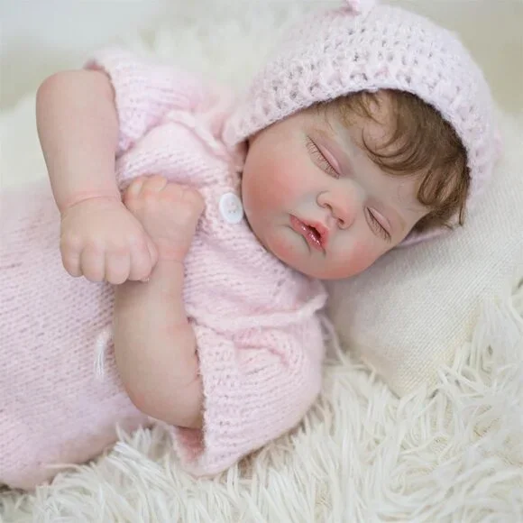 💫 Bnnpuu Reborn Baby Dolls Pink Soft Fabric Body Hat Clothes Closed Eyes Kids